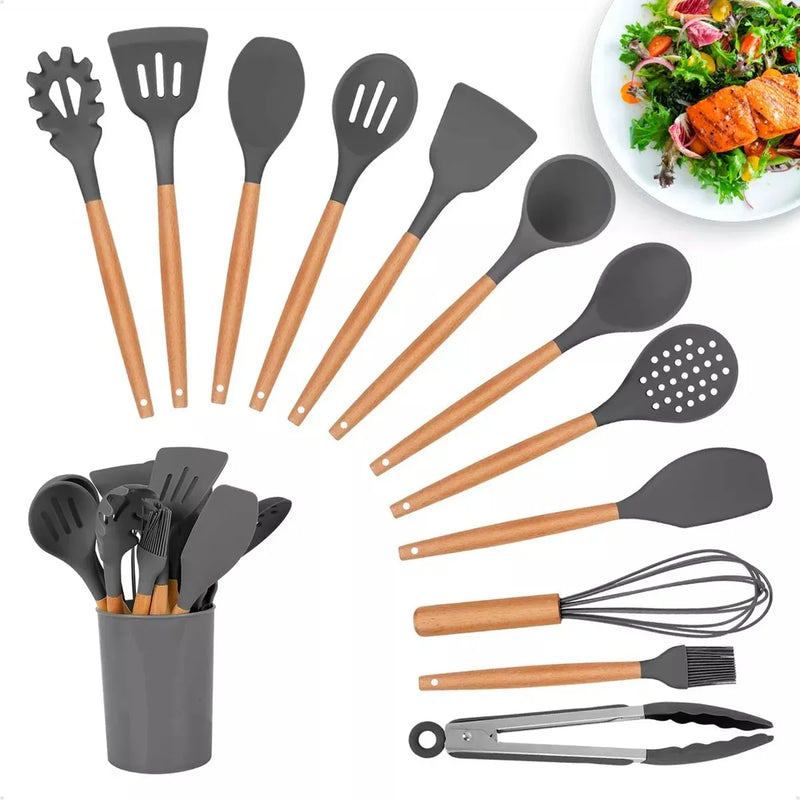 Kit 12 Peças Utensílios de Cozinha em Silicone com Suporte