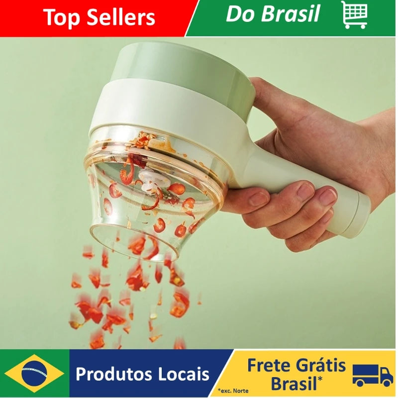 Cortador Elétrico de Legumes 4 em 1 sem Fio, com Carregador
