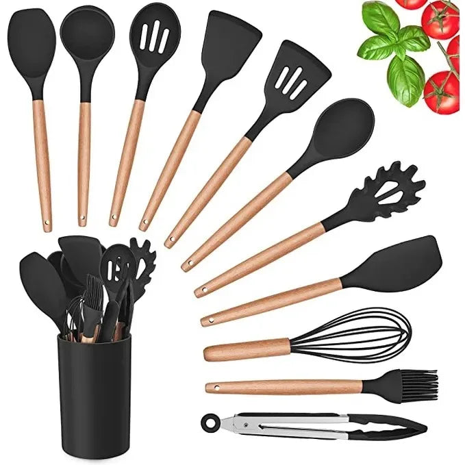 Kit 12 Peças de Utensílios de Cozinha em Silicone Antiferrugem & BPA Free