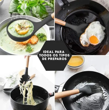 Kit 12 Peças Utensílios de Cozinha em Silicone com Suporte
