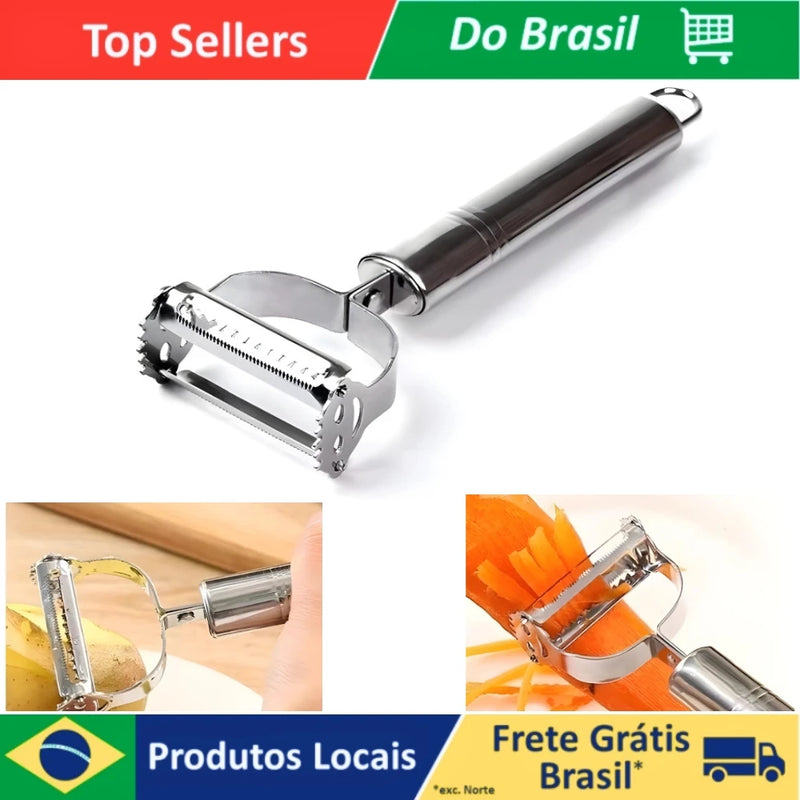Kit 3 Descascadores e Fatiadores Inox para Frutas e Legumes 🍎🥕
