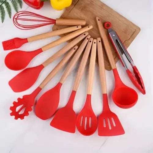 Kit 12 Peças Utensílios de Cozinha em Silicone com Suporte